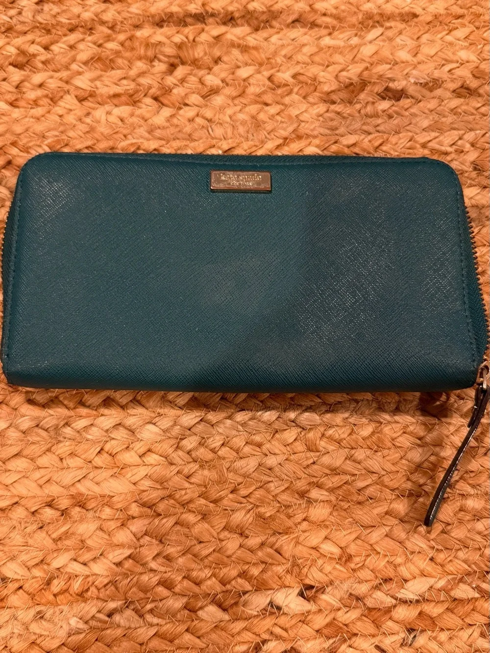 kate spade Teal Zip-Around Saffiano Wallet